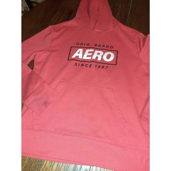 Medium Aeropostale Logo Red Pullover Sweatshirt Hoodie Long Sleeve - Picture 3 of 4